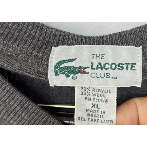VTG 80s The Lacoste Club V-Neck Pullover Sweater Wool Blend Gray Men’s Size XL - Picture 7 of 7